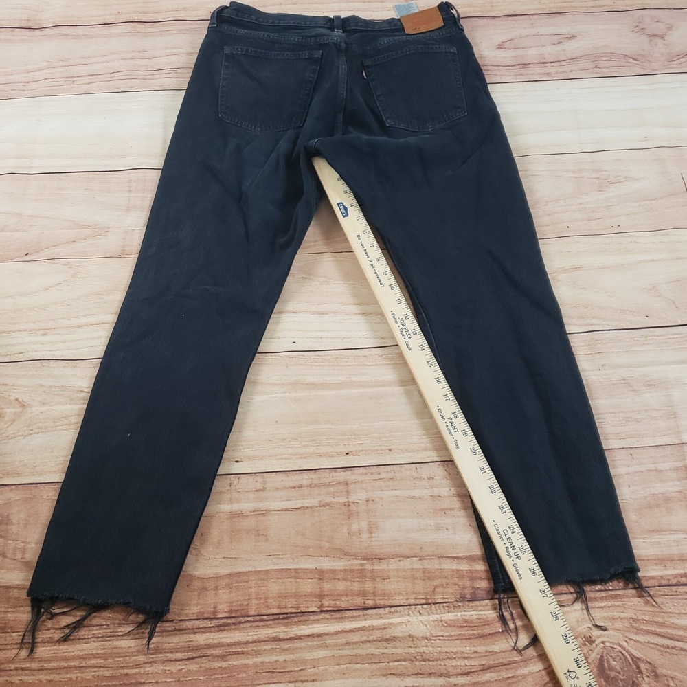 Levis 501 S Jeans Women 32x28 Black Skinny Premium‎ High Rise Denim Diestressed - Picture 5 of 13